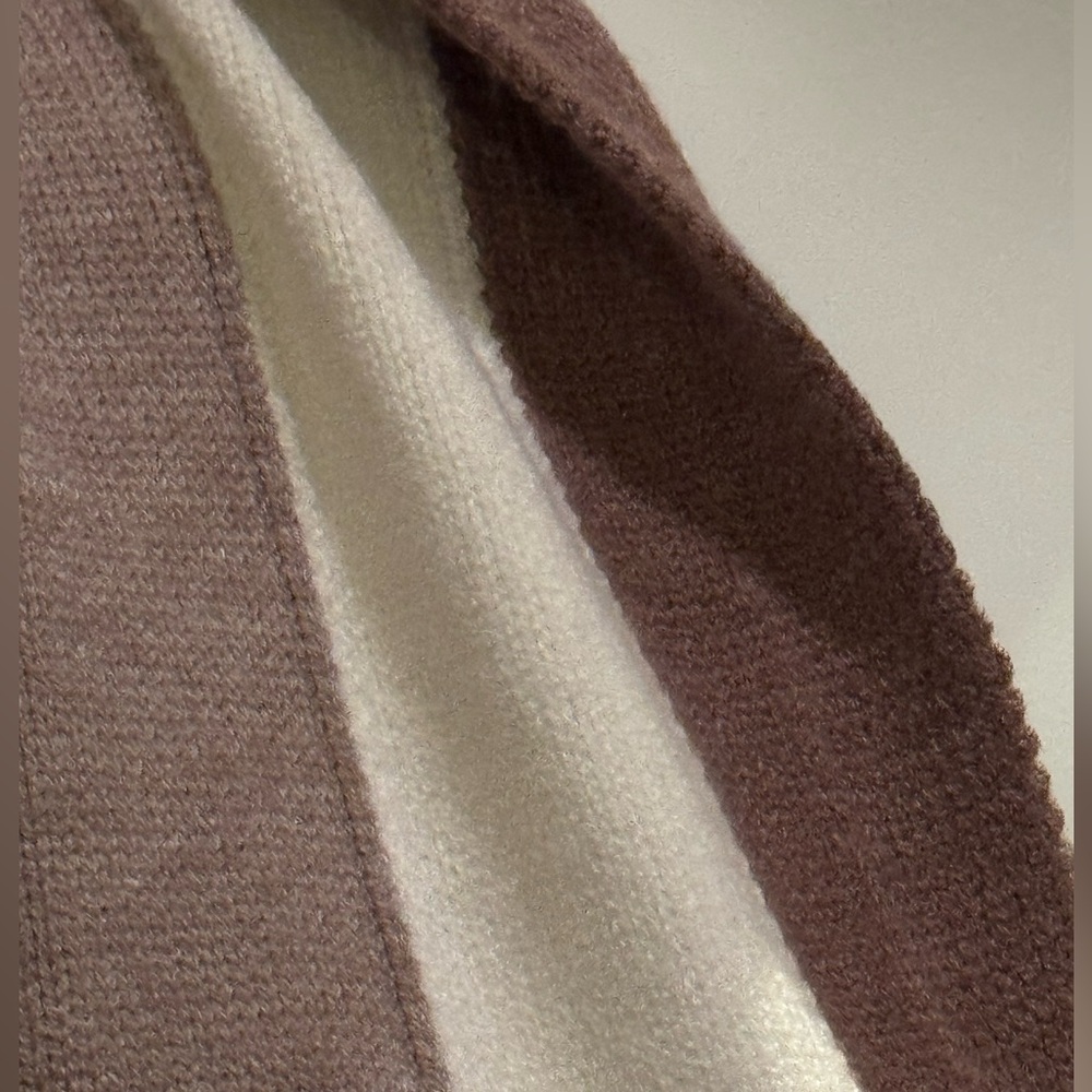 Chouyatou Hooded Color Block Knit Cardigan Apricot Khaki Viscose Blend Size L - Picture 6 of 9